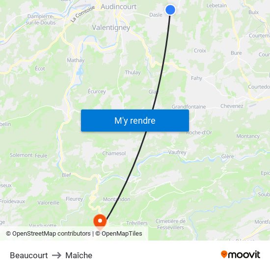 Beaucourt to Maîche map