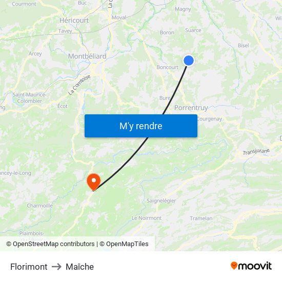Florimont to Maîche map
