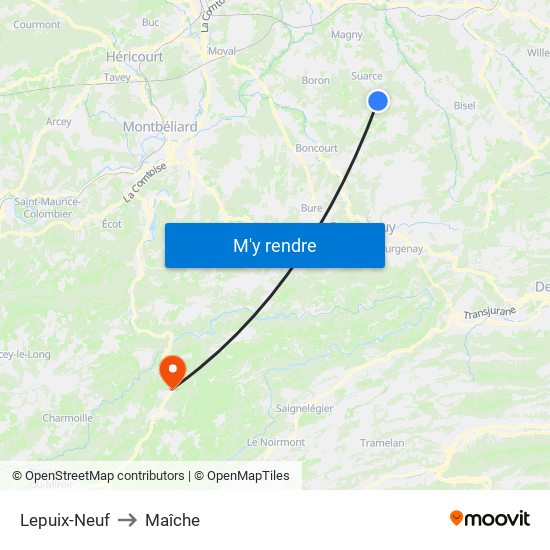 Lepuix-Neuf to Maîche map