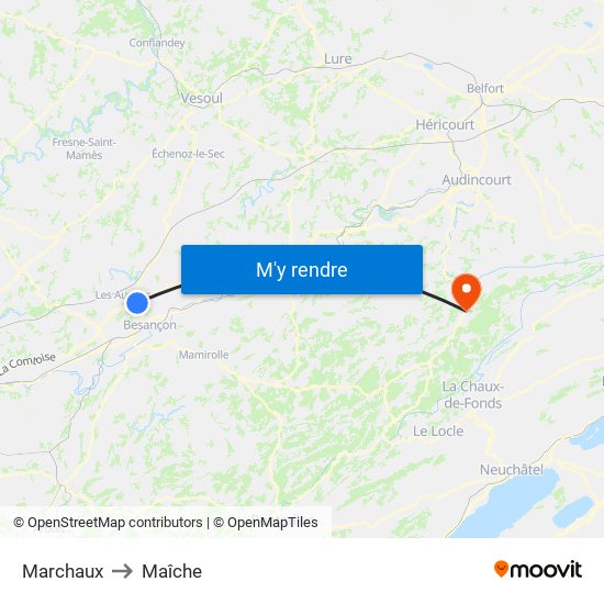 Marchaux to Maîche map