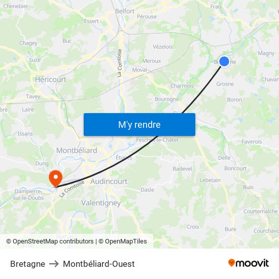 Bretagne to Montbéliard-Ouest map