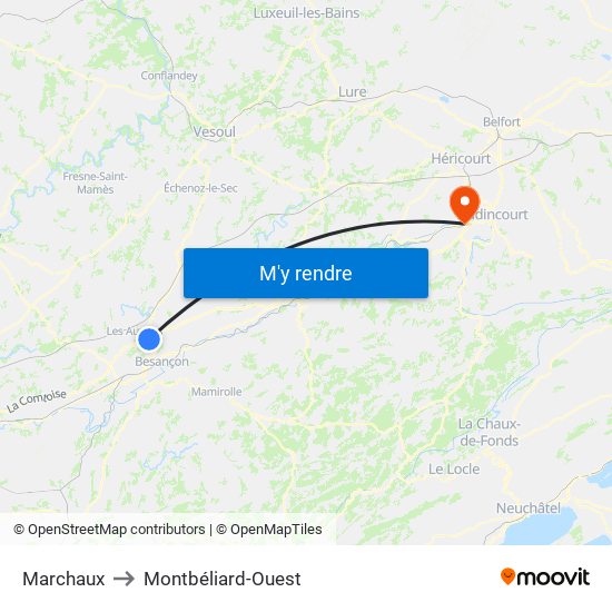 Marchaux to Montbéliard-Ouest map