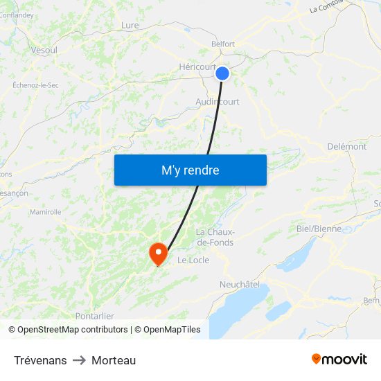 Trévenans to Morteau map