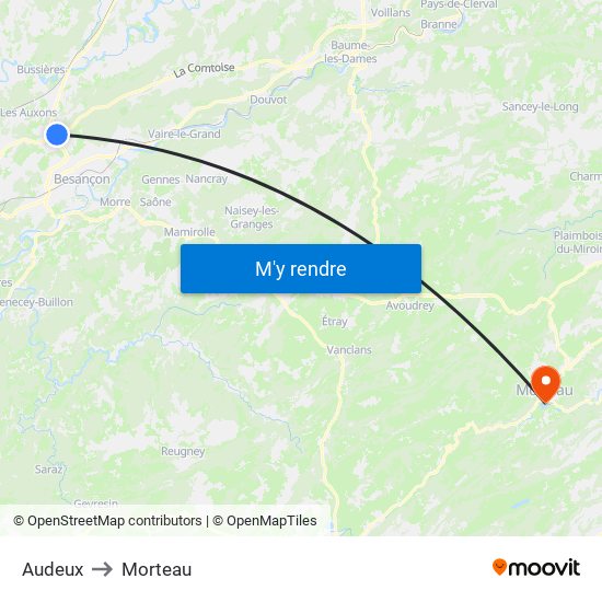 Audeux to Morteau map