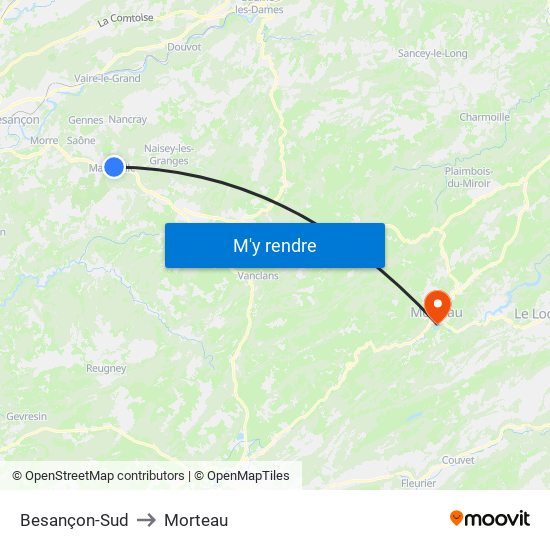 Besançon-Sud to Morteau map