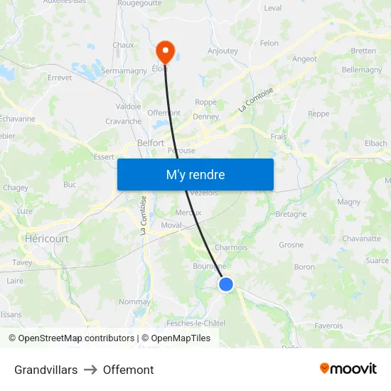 Grandvillars to Offemont map
