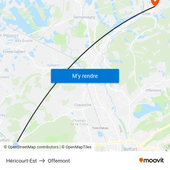 Héricourt-Est to Offemont map