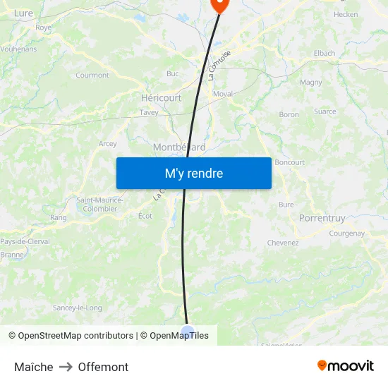 Maîche to Offemont map
