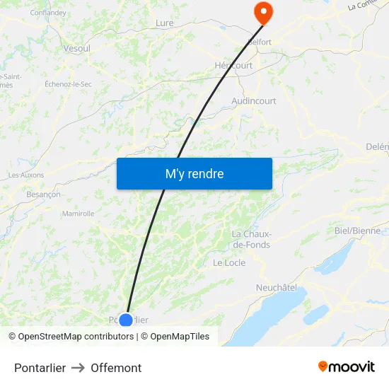 Pontarlier to Offemont map