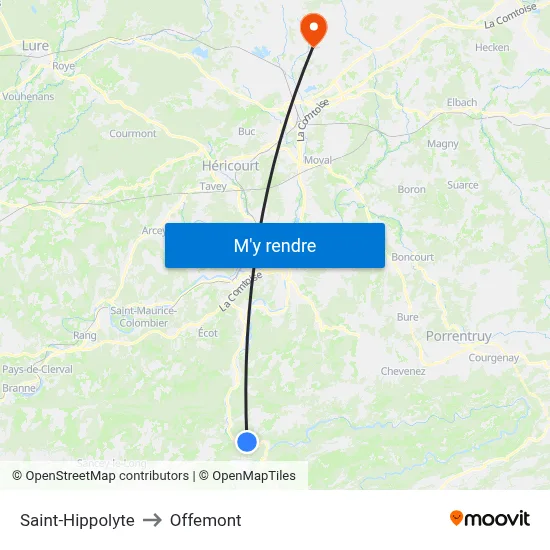 Saint-Hippolyte to Offemont map