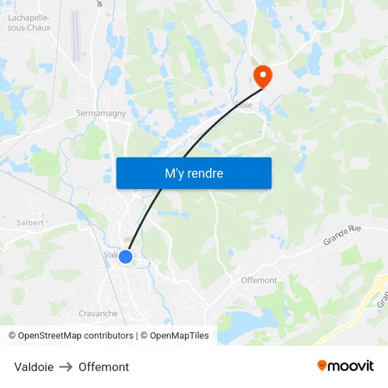 Valdoie to Offemont map