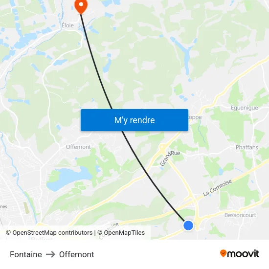 Fontaine to Offemont map