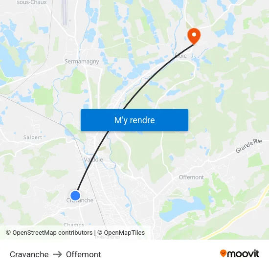 Cravanche to Offemont map