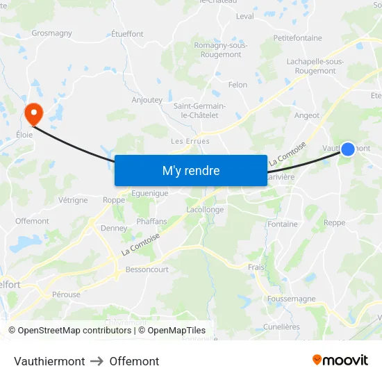 Vauthiermont to Offemont map