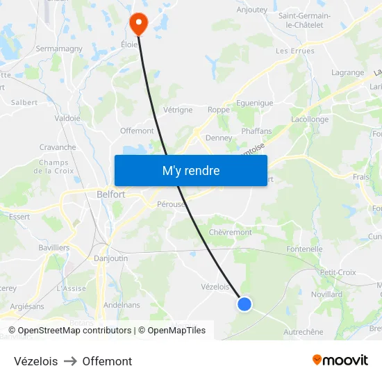 Vézelois to Offemont map
