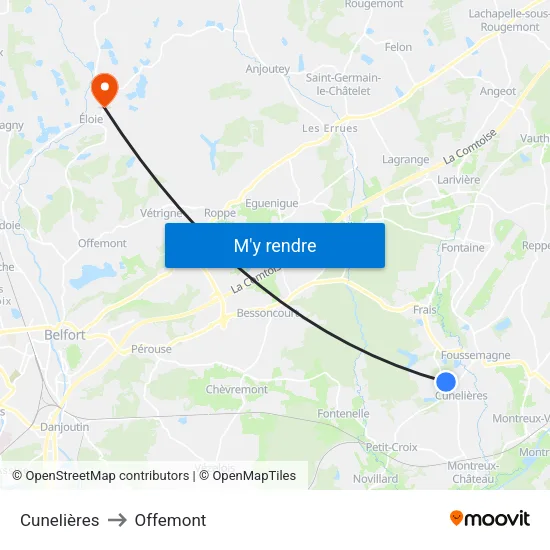 Cunelières to Offemont map