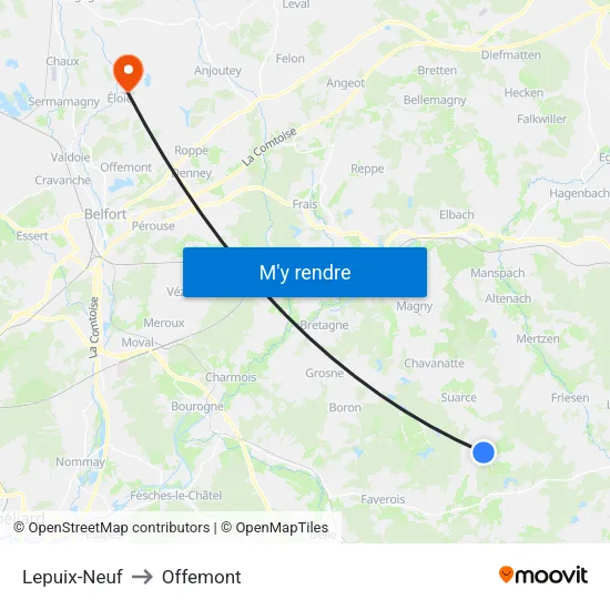 Lepuix-Neuf to Offemont map