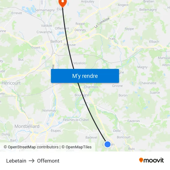 Lebetain to Offemont map
