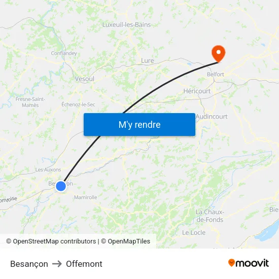 Besançon to Offemont map