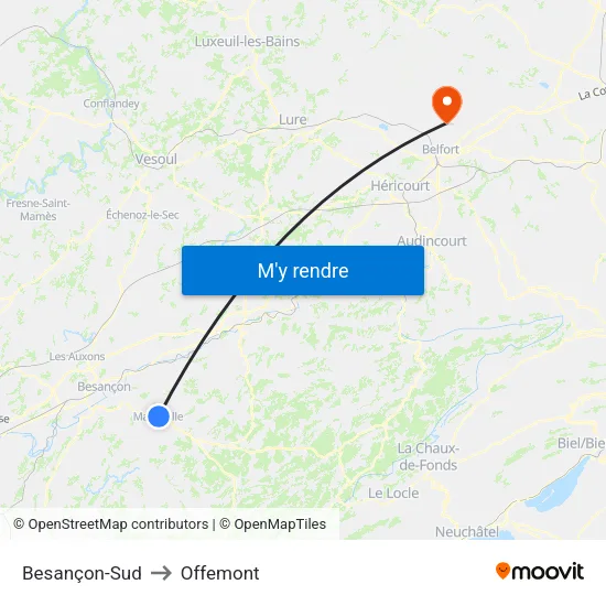 Besançon-Sud to Offemont map