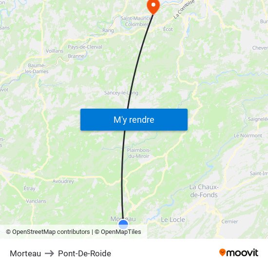 Morteau to Pont-De-Roide map