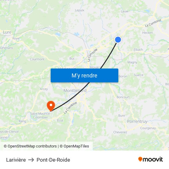 Larivière to Pont-De-Roide map