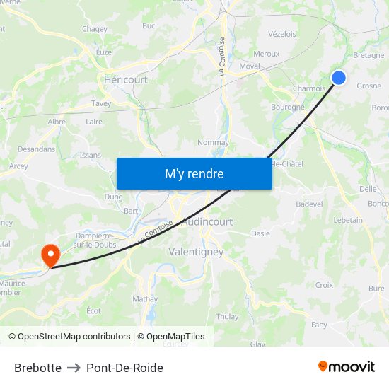 Brebotte to Pont-De-Roide map