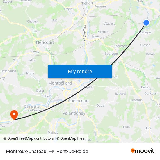 Montreux-Château to Pont-De-Roide map