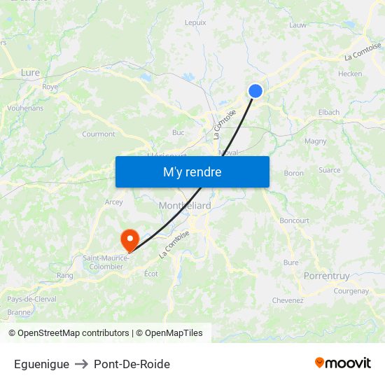 Eguenigue to Pont-De-Roide map