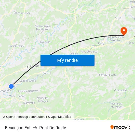 Besançon-Est to Pont-De-Roide map