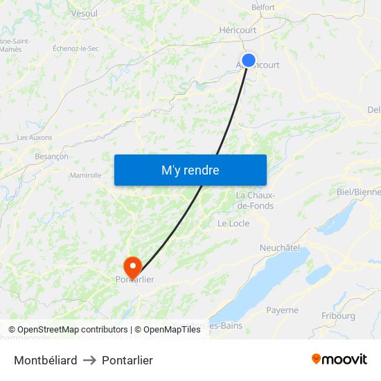 Montbéliard to Pontarlier map