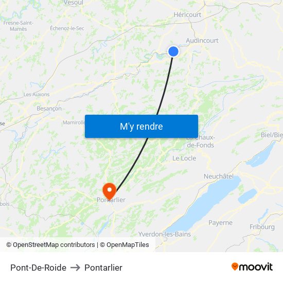 Pont-De-Roide to Pontarlier map