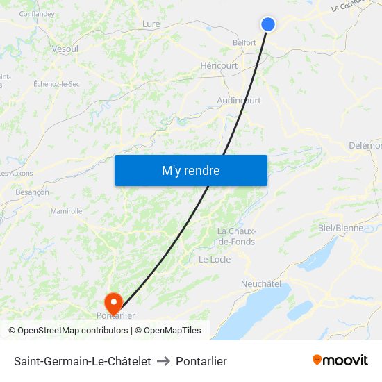 Saint-Germain-Le-Châtelet to Pontarlier map