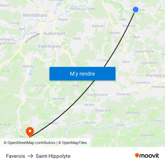 Faverois to Saint-Hippolyte map