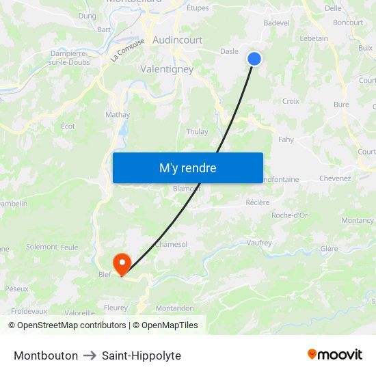 Montbouton to Saint-Hippolyte map