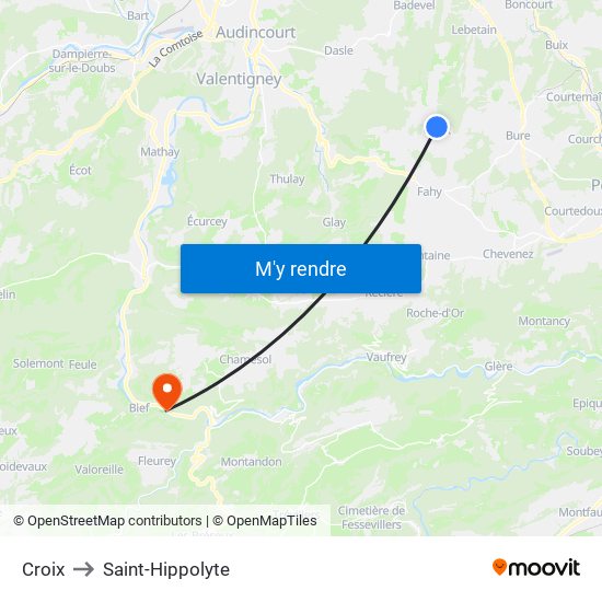 Croix to Saint-Hippolyte map