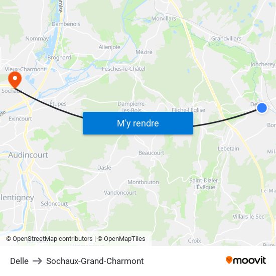 Delle to Sochaux-Grand-Charmont map
