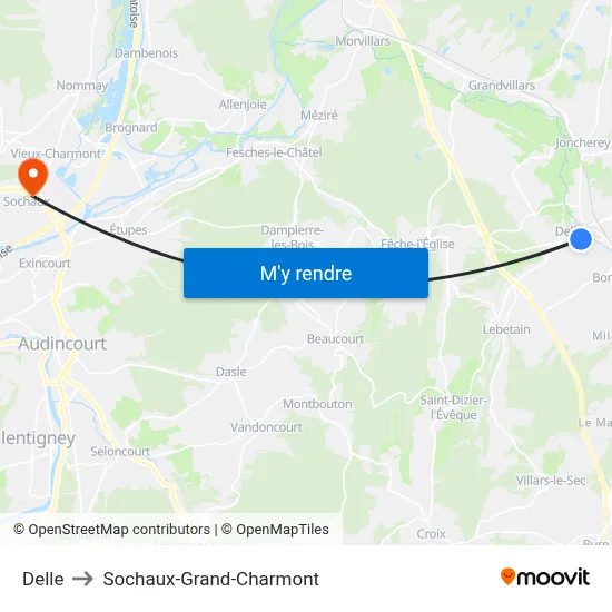 Delle to Sochaux-Grand-Charmont map