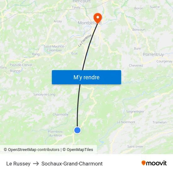 Le Russey to Sochaux-Grand-Charmont map