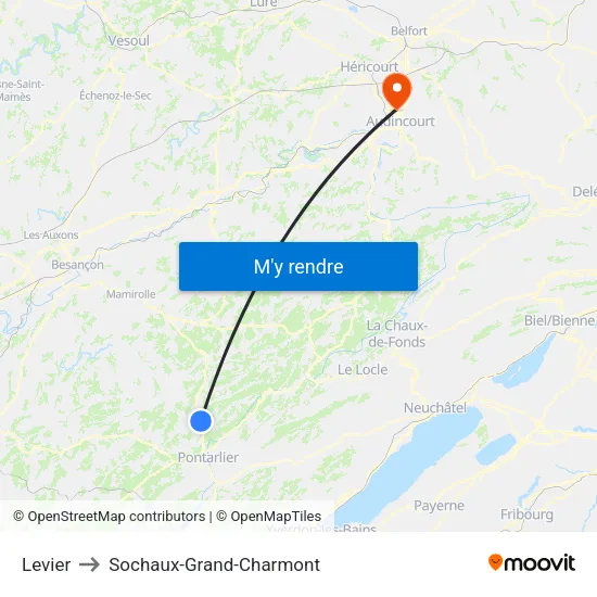 Levier to Sochaux-Grand-Charmont map