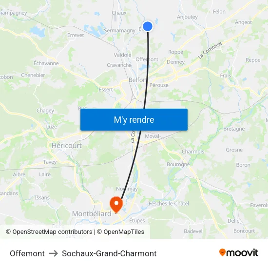 Offemont to Sochaux-Grand-Charmont map
