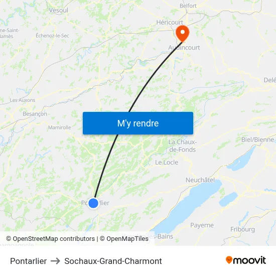 Pontarlier to Sochaux-Grand-Charmont map