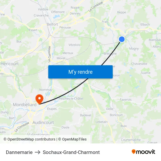 Dannemarie to Sochaux-Grand-Charmont map