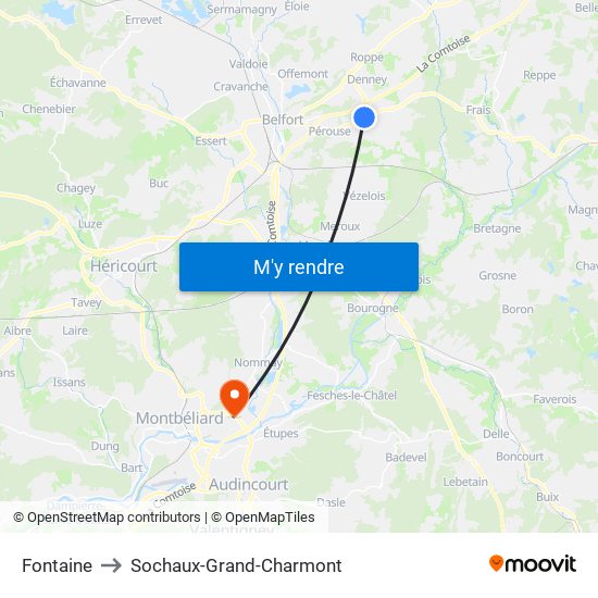 Fontaine to Sochaux-Grand-Charmont map