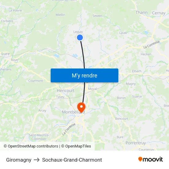 Giromagny to Sochaux-Grand-Charmont map