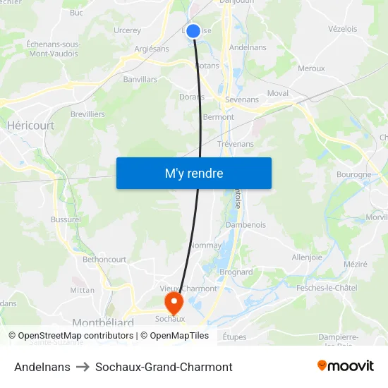 Andelnans to Sochaux-Grand-Charmont map