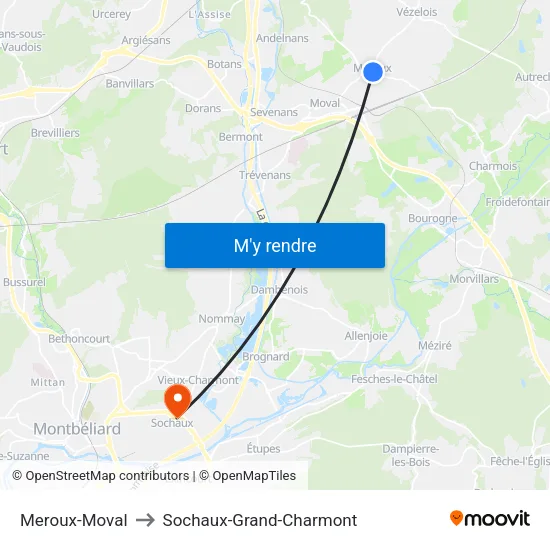Meroux-Moval to Sochaux-Grand-Charmont map
