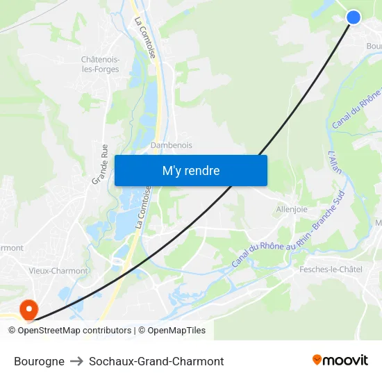 Bourogne to Sochaux-Grand-Charmont map