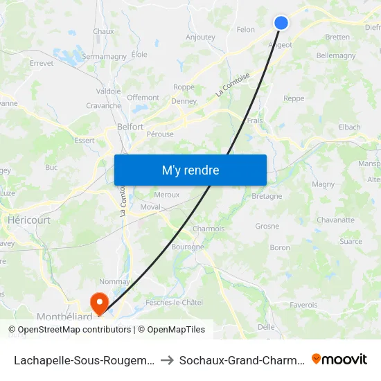 Lachapelle-Sous-Rougemont to Sochaux-Grand-Charmont map
