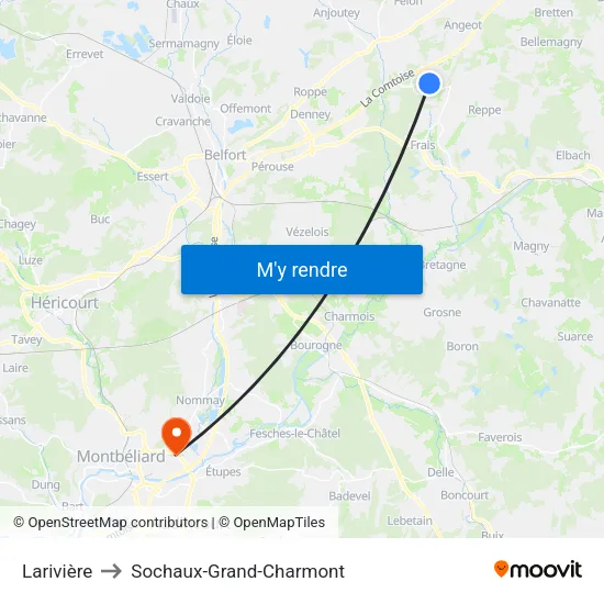 Larivière to Sochaux-Grand-Charmont map